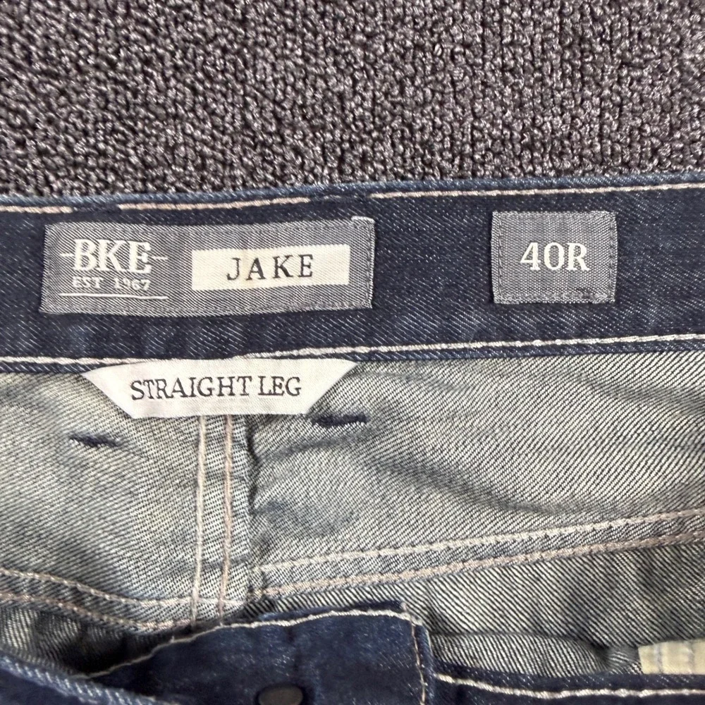 BKE Jake Straight Leg Jeans Men's 40x32 (40R) Dark Wash Denim Whiskered‎ Western